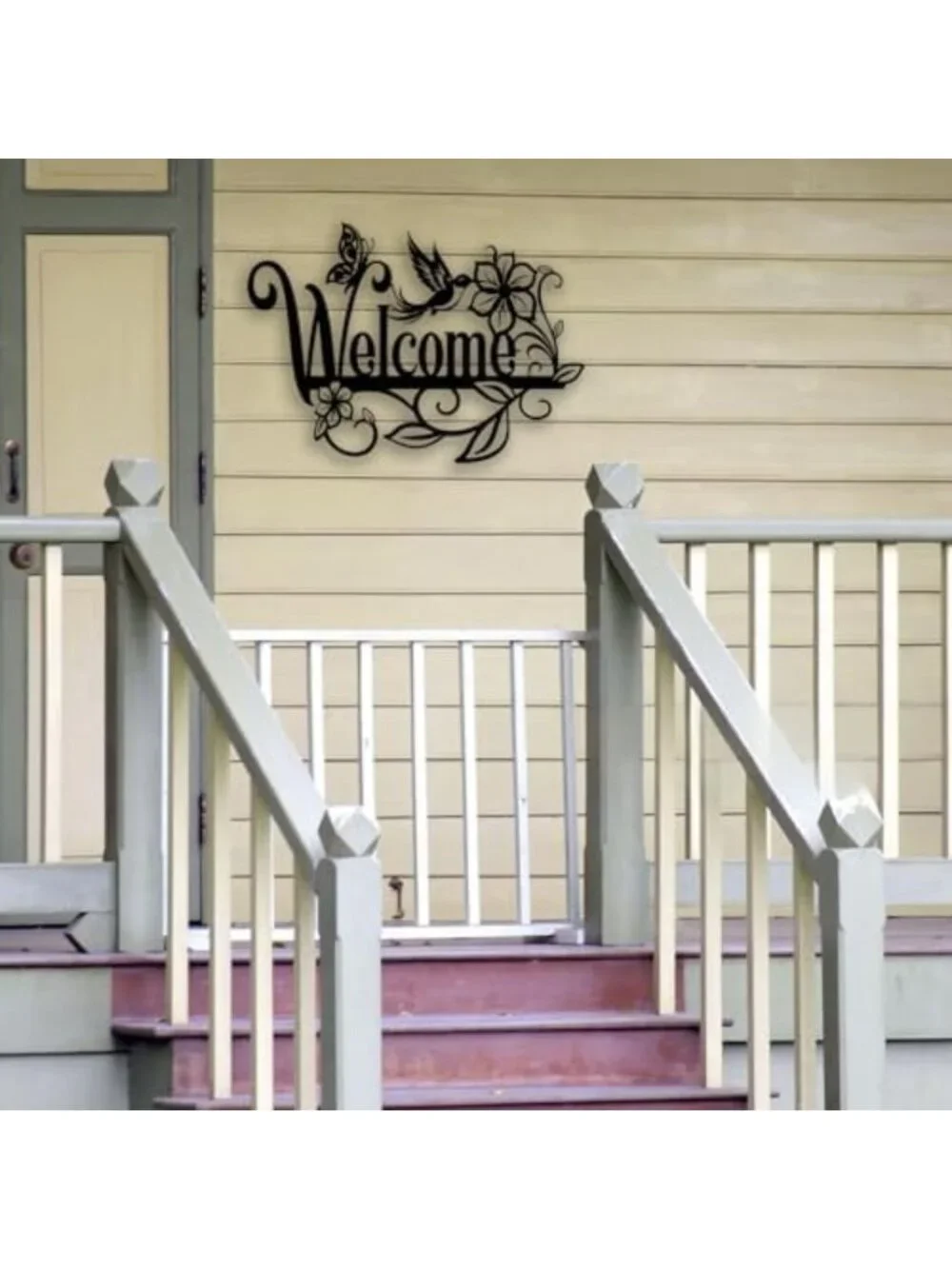 Flower Butterfly Welcome Sign Metal Wall Art - Home & Garden Decor for Living